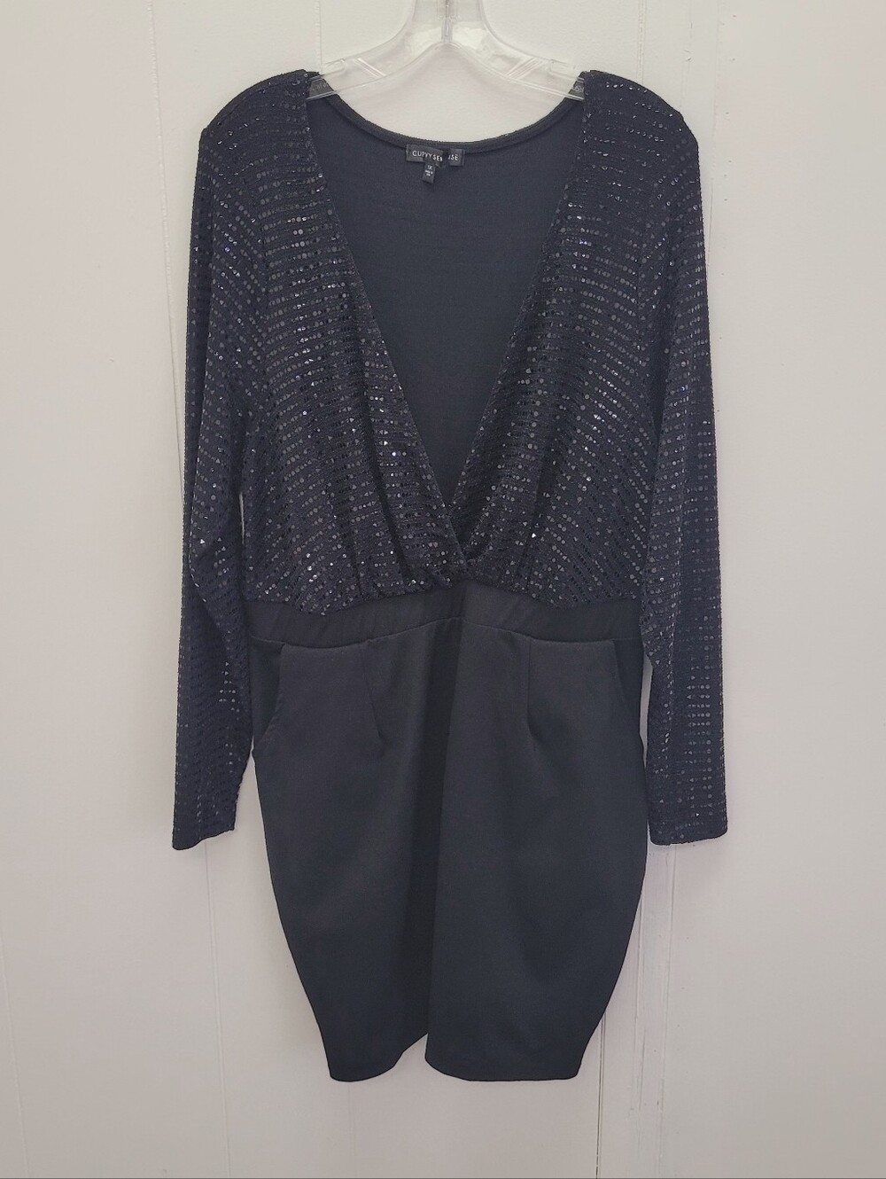 Curvy Sense Sequin Deep V-Neck Long Sleeve Dress